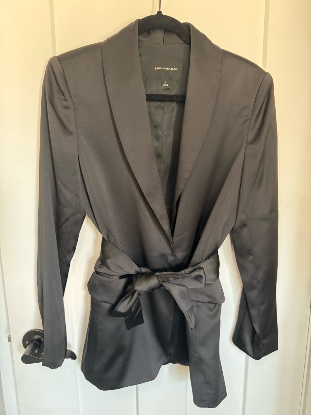 Banana Republic Black Satin Tie-Waist Blazer Jacket